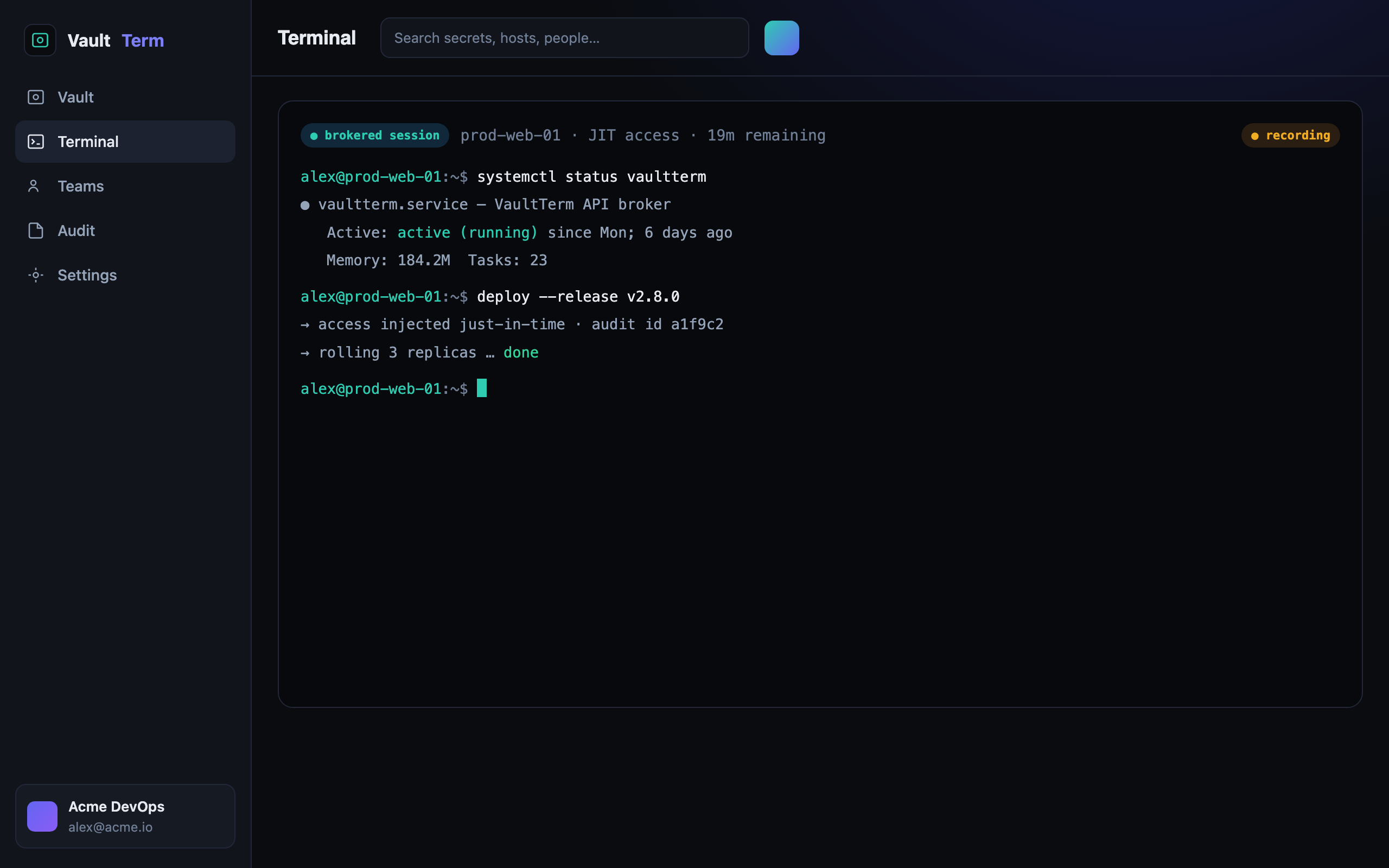 Terminal & SSH broker in VaultTerm